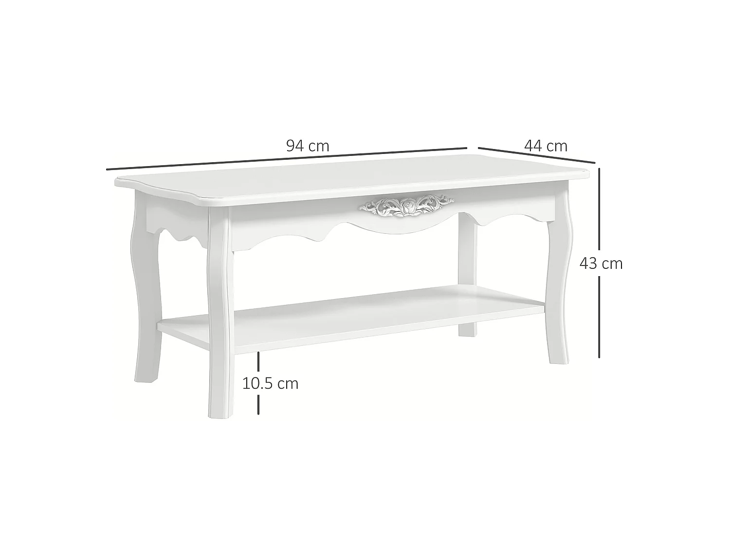 Noketa White Rectangular Mid Century Coffee Table with Storage Shelf