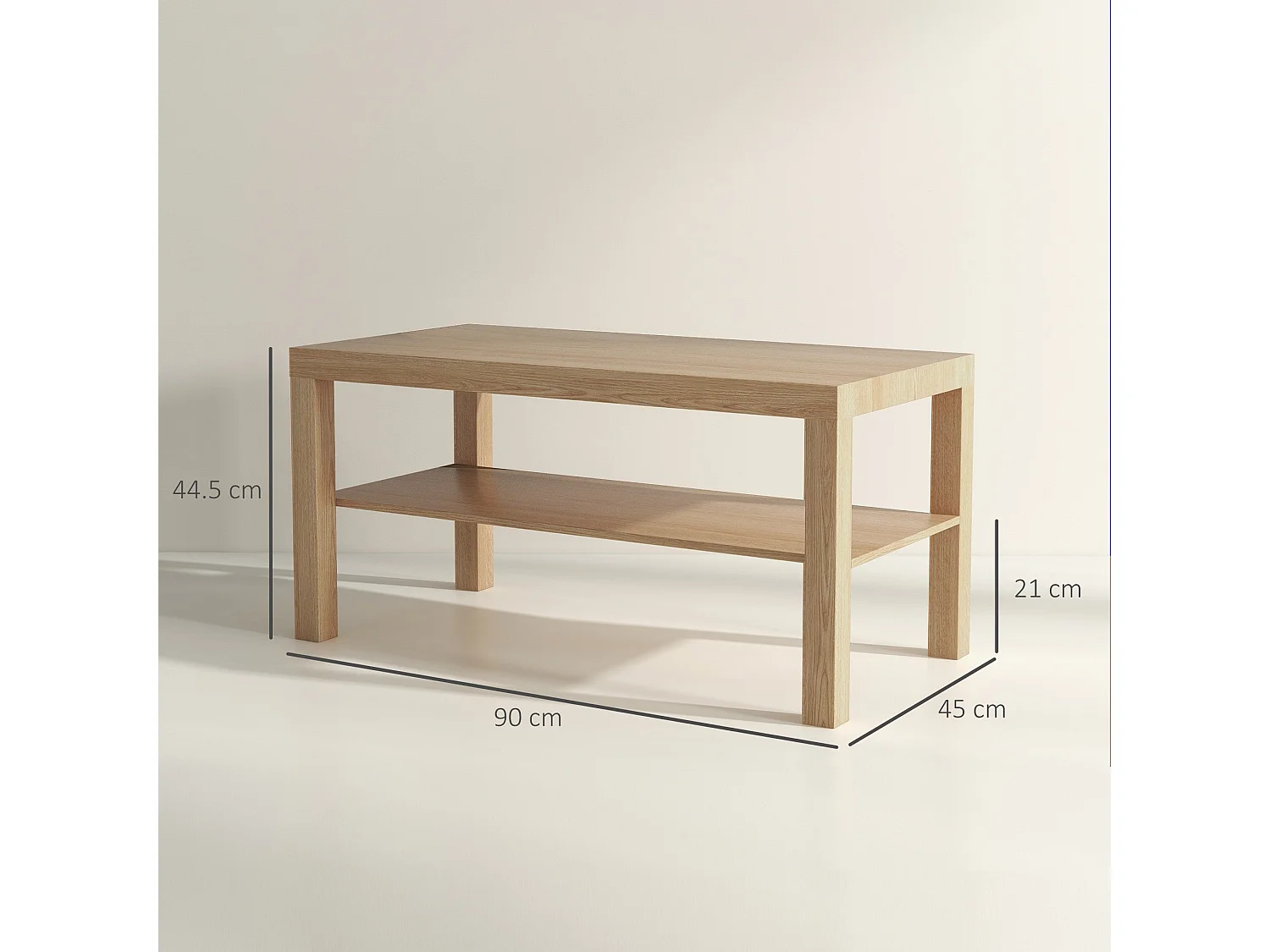 90cm Natural Wood Effect Rectangular Coffee Table with Open Bottom Shelf