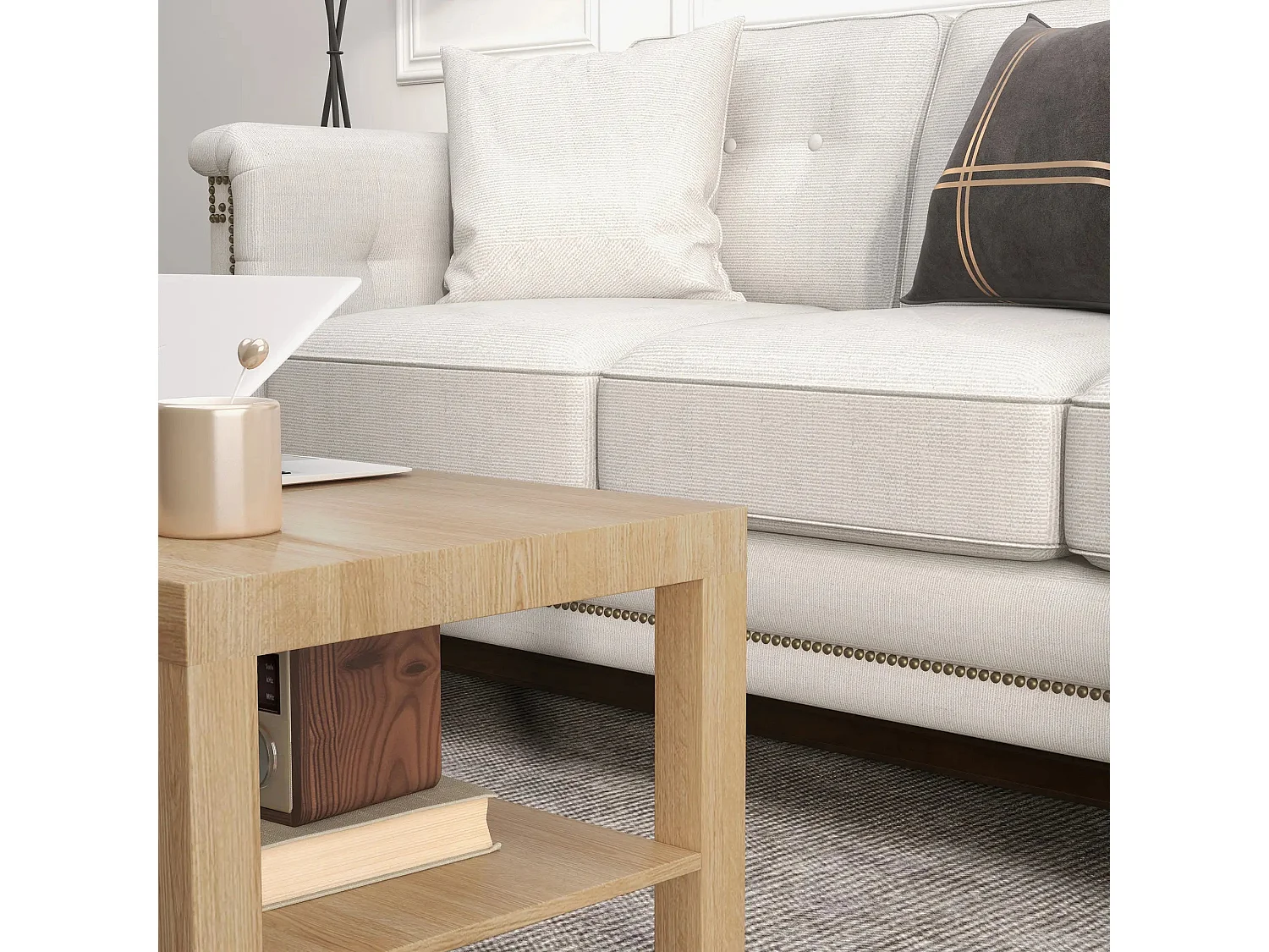 90cm Natural Wood Effect Rectangular Coffee Table with Open Bottom Shelf