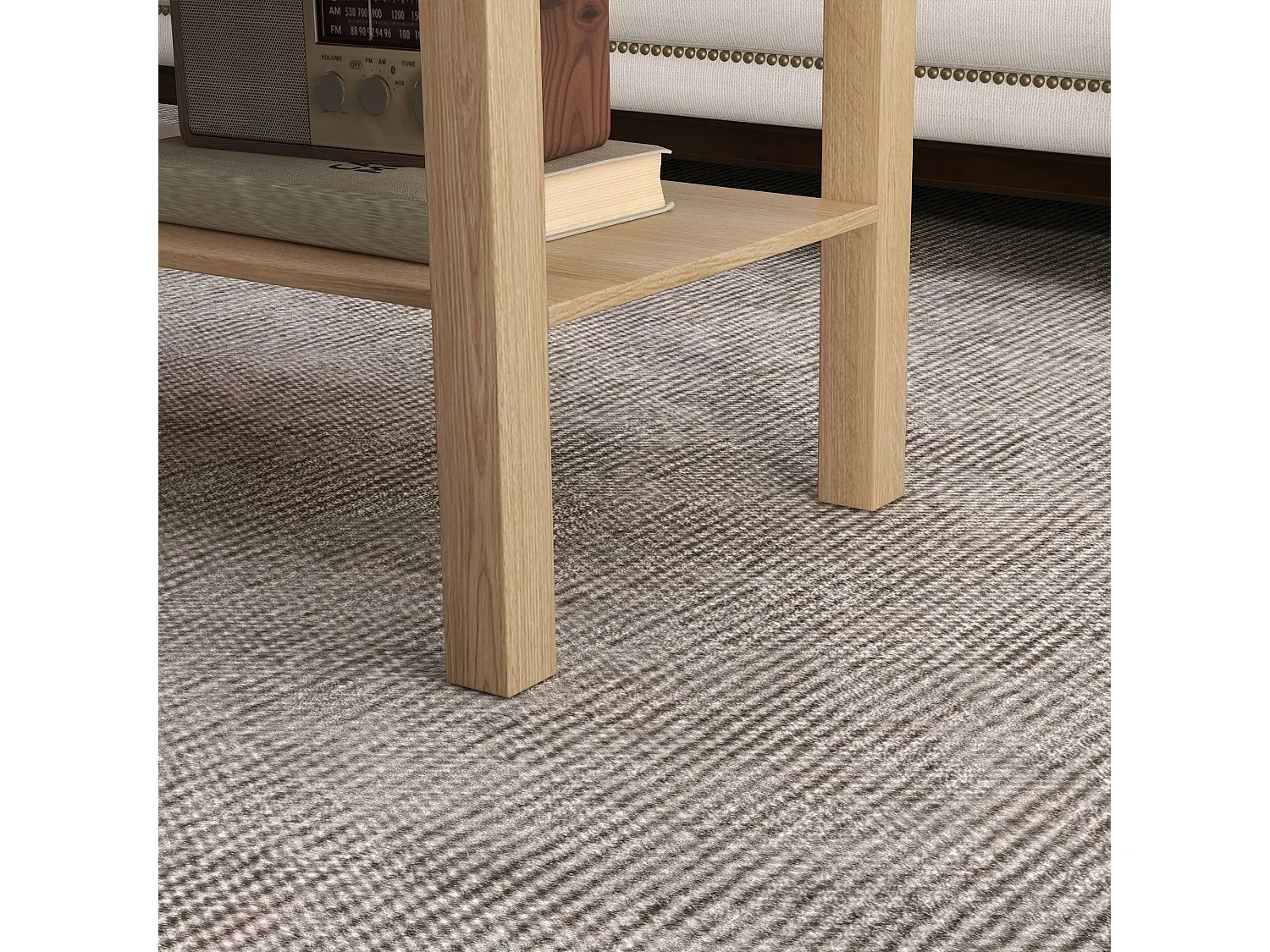 90cm Natural Wood Effect Rectangular Coffee Table with Open Bottom Shelf