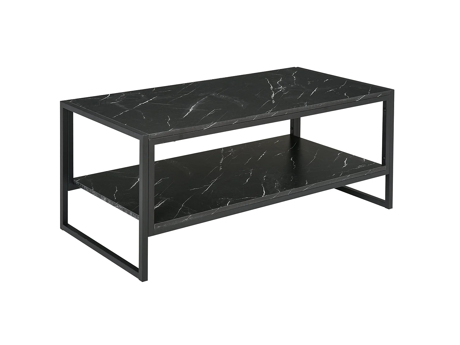 Minaba Black Metal 2 Tier Marble Effect Coffee Table with Bottom Shelf