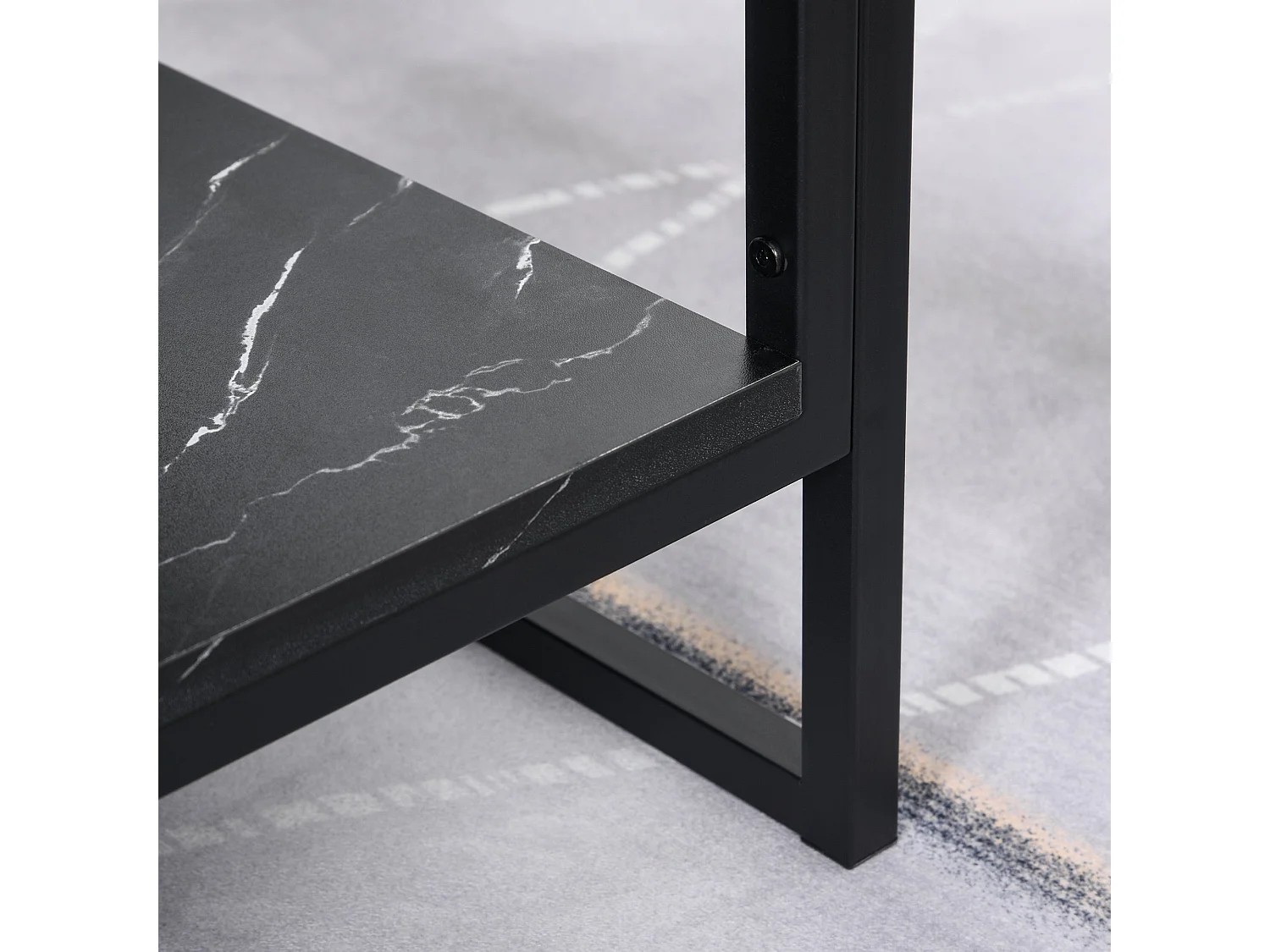 Minaba Black Metal 2 Tier Marble Effect Coffee Table with Bottom Shelf