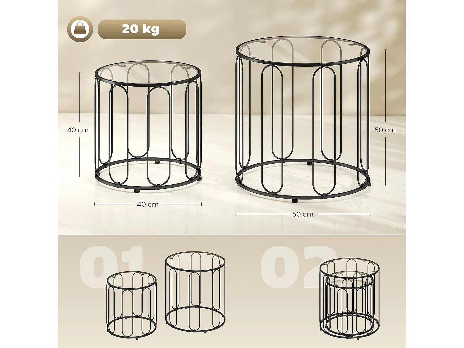 Roro Set of 2 Black Elliptical Cut Out Nesting Tables