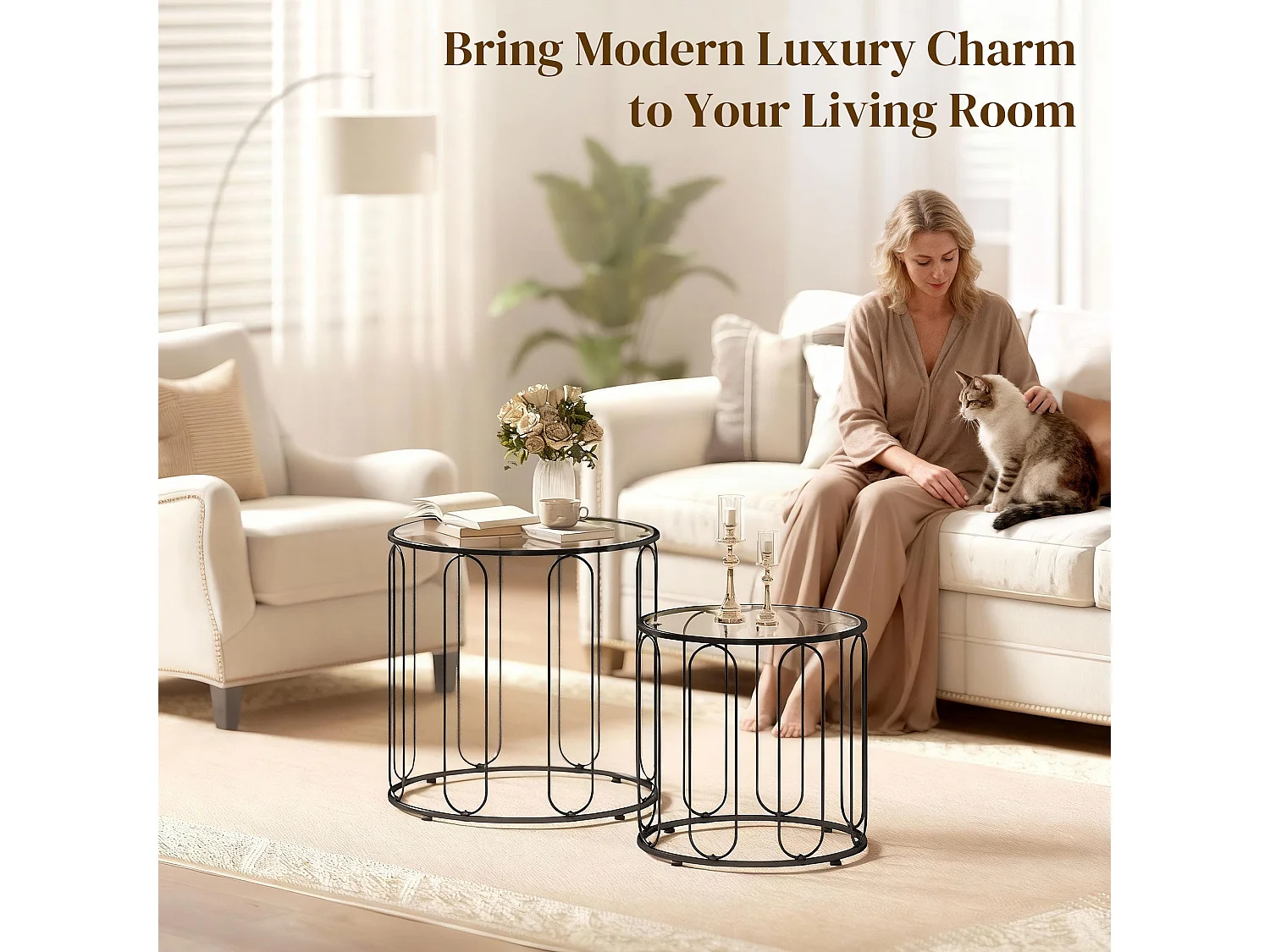 Roro Set of 2 Black Elliptical Cut Out Nesting Tables