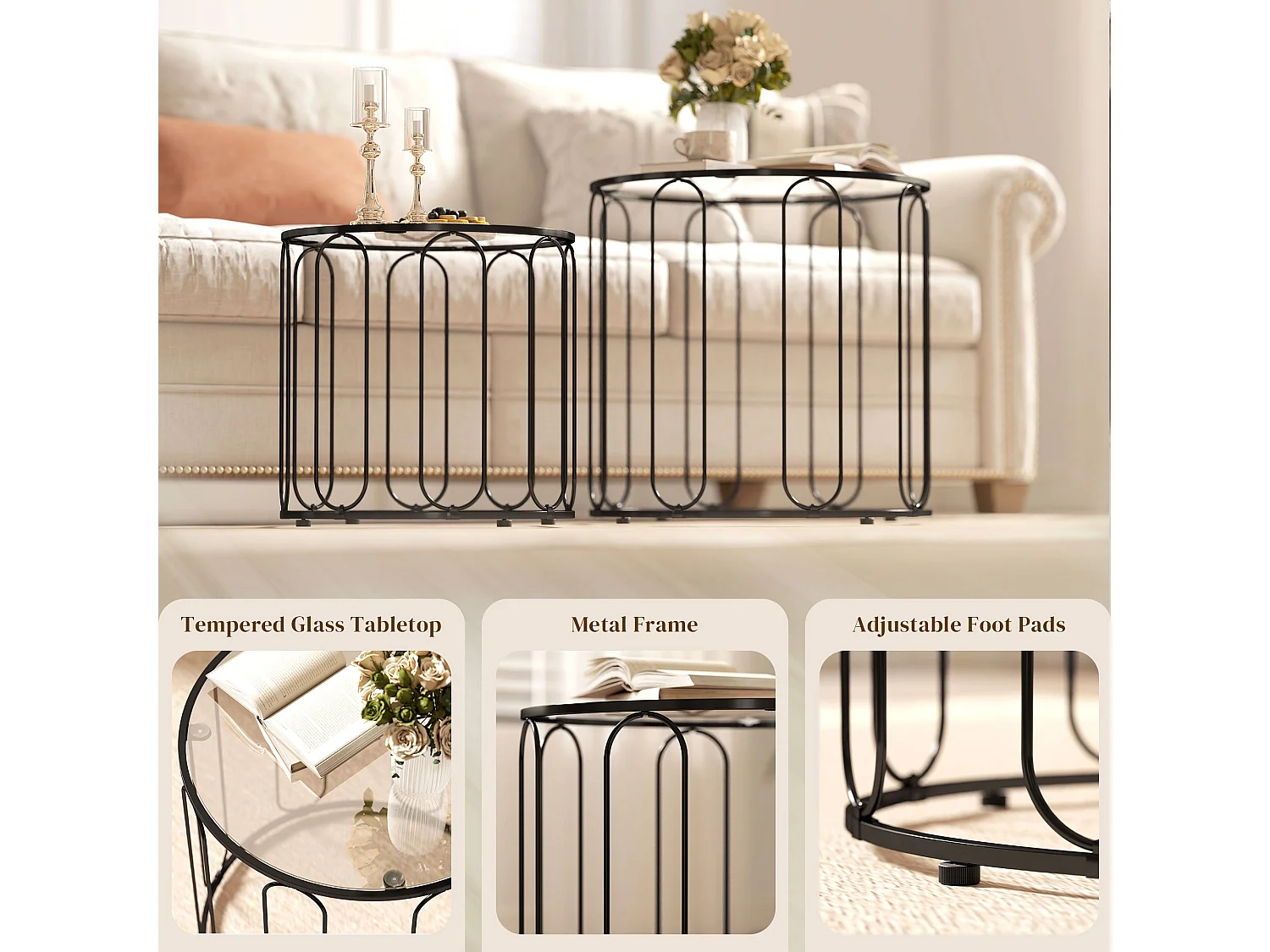 Roro Set of 2 Black Elliptical Cut Out Nesting Tables