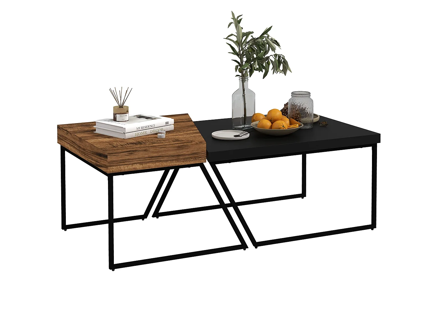 Nimolo Set of 2 Industrial Nesting Coffee Tables Rustic Brown and Black