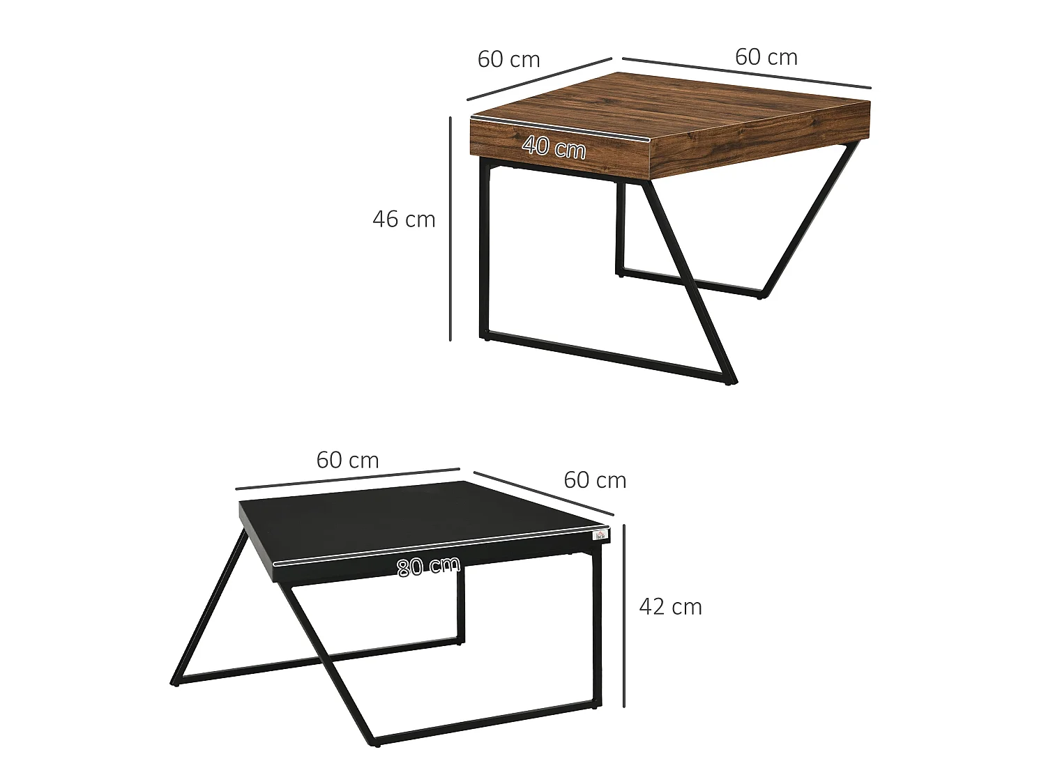 Nimolo Set of 2 Industrial Nesting Coffee Tables Rustic Brown and Black
