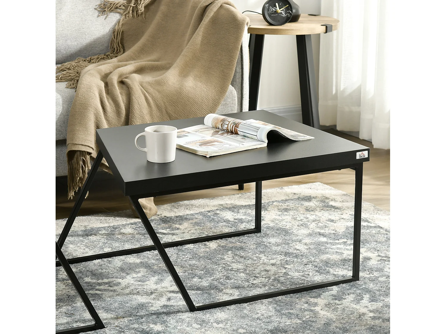 Nimolo Set of 2 Industrial Nesting Coffee Tables Rustic Brown and Black
