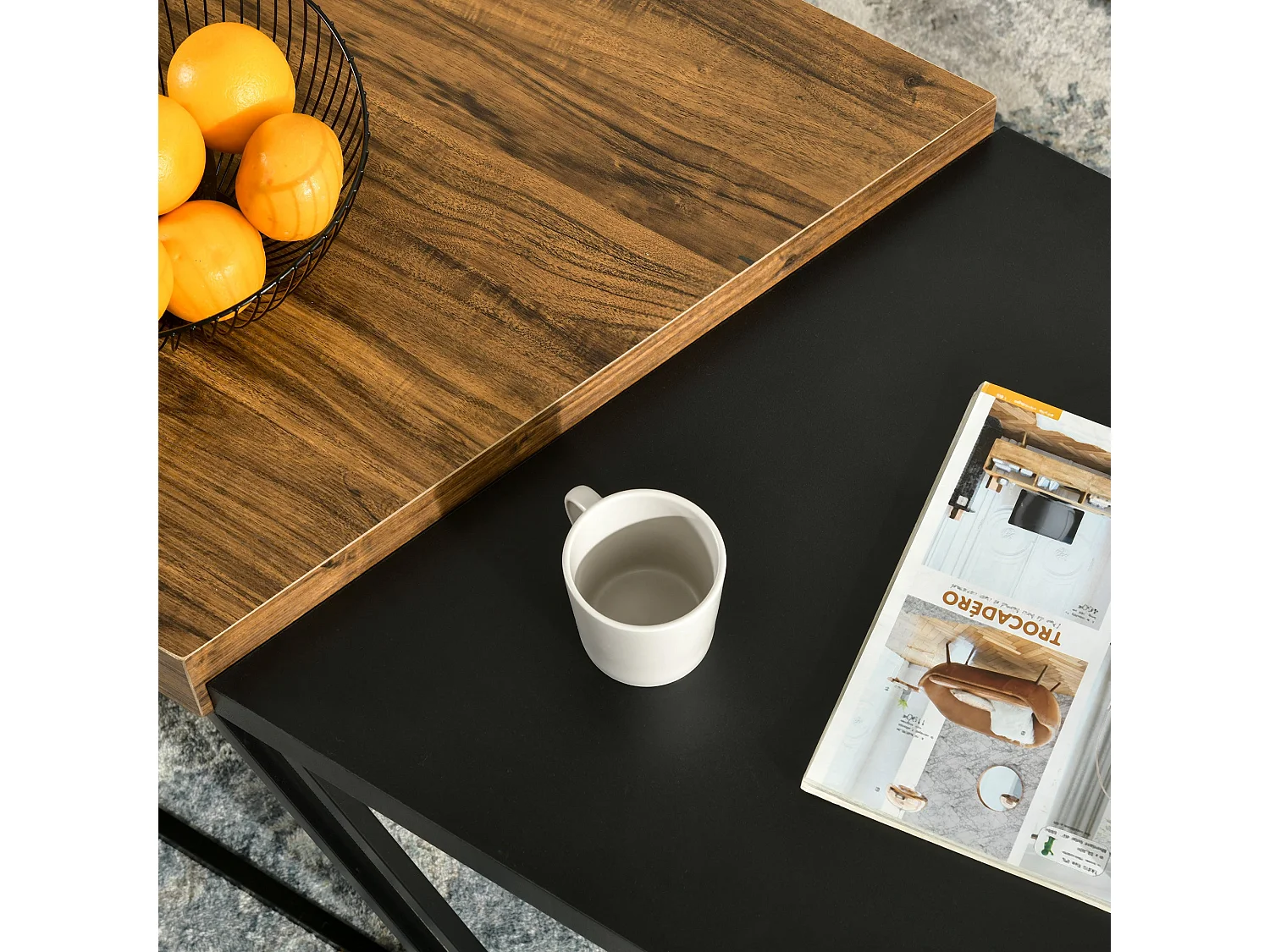 Nimolo Set of 2 Industrial Nesting Coffee Tables Rustic Brown and Black