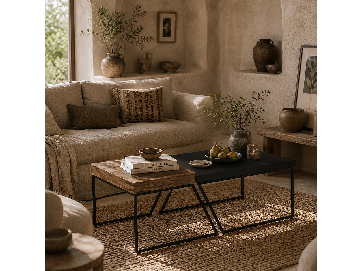 Nimolo Set of 2 Industrial Nesting Coffee Tables Rustic Brown and Black
