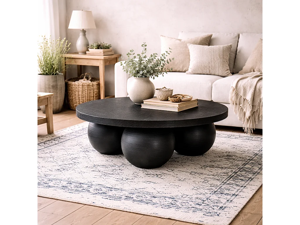 Templemore Round Black Concrete Coffee Table 90cm