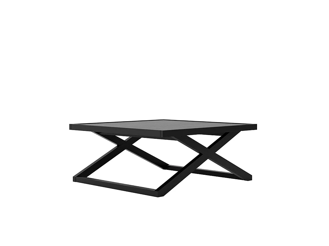 Enniscorthy Small Black Coffee Table Square X Frame Matt Grain Wood Top
