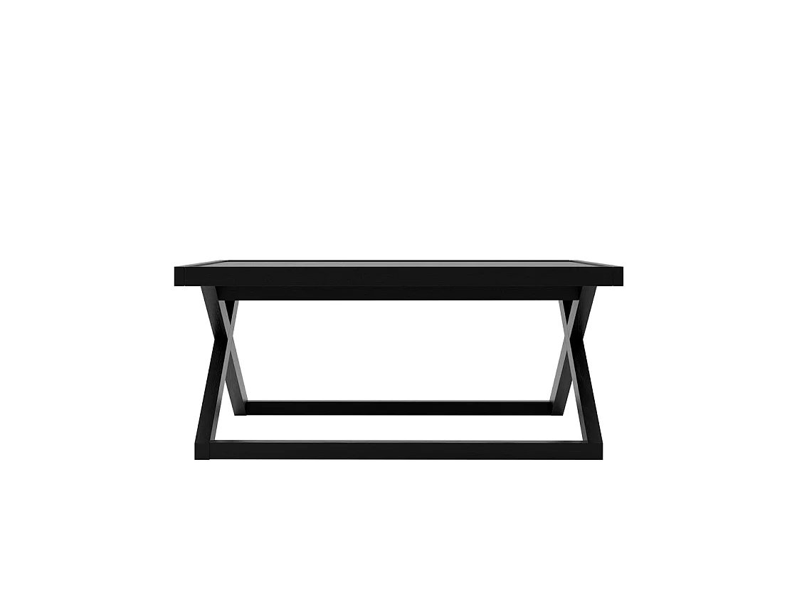 Enniscorthy Small Black Coffee Table Square X Frame Matt Grain Wood Top