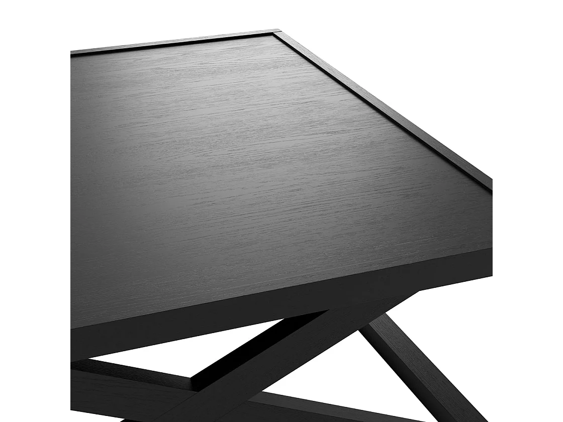 Enniscorthy Small Black Coffee Table Square X Frame Matt Grain Wood Top