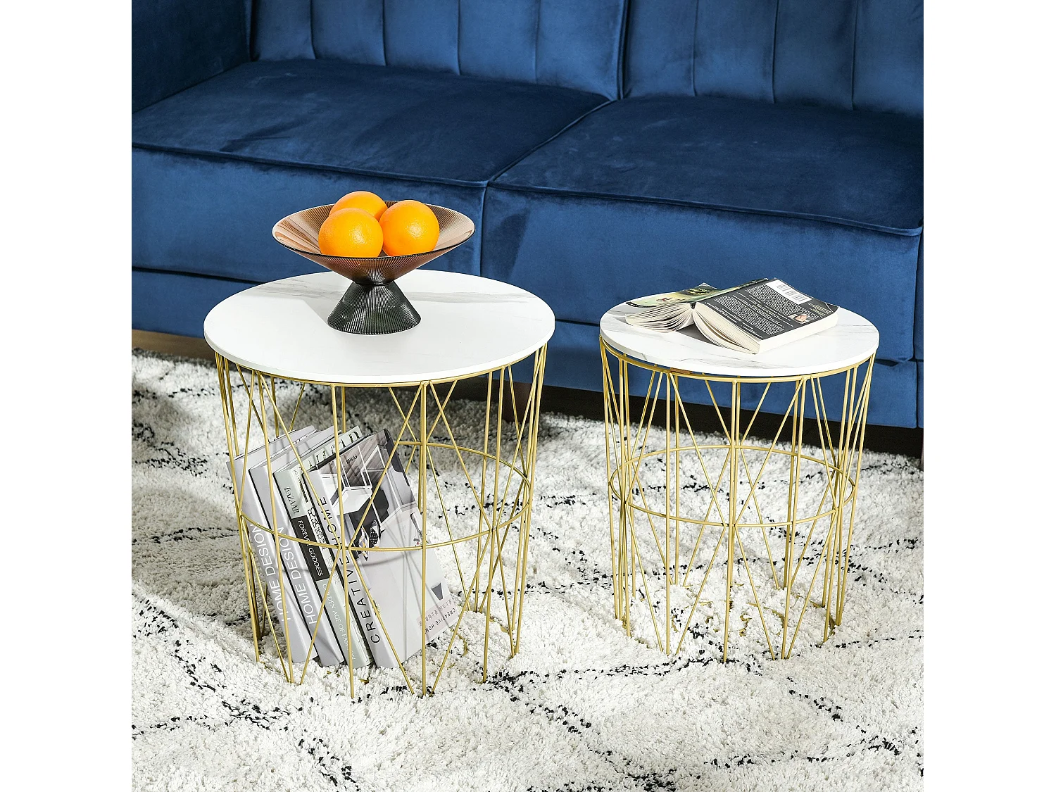 Tokael Set of 2 Round Nesting Side Tables with Storage and Removable Tops