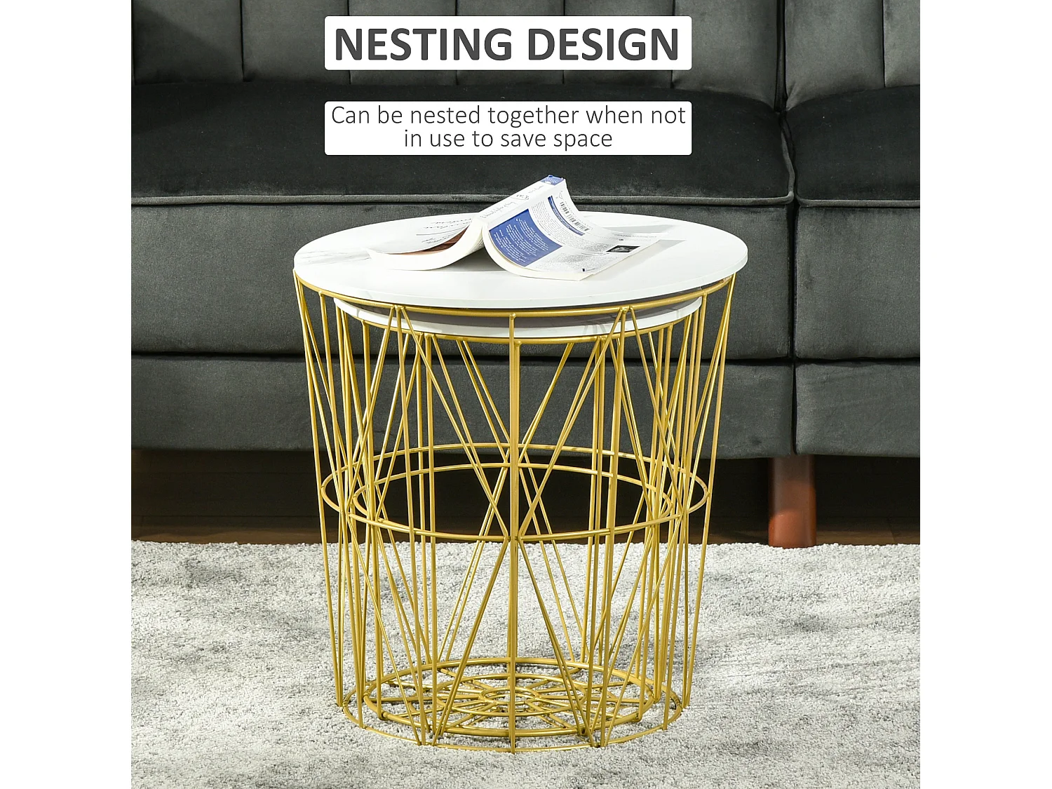 Tokael Set of 2 Round Nesting Side Tables with Storage and Removable Tops