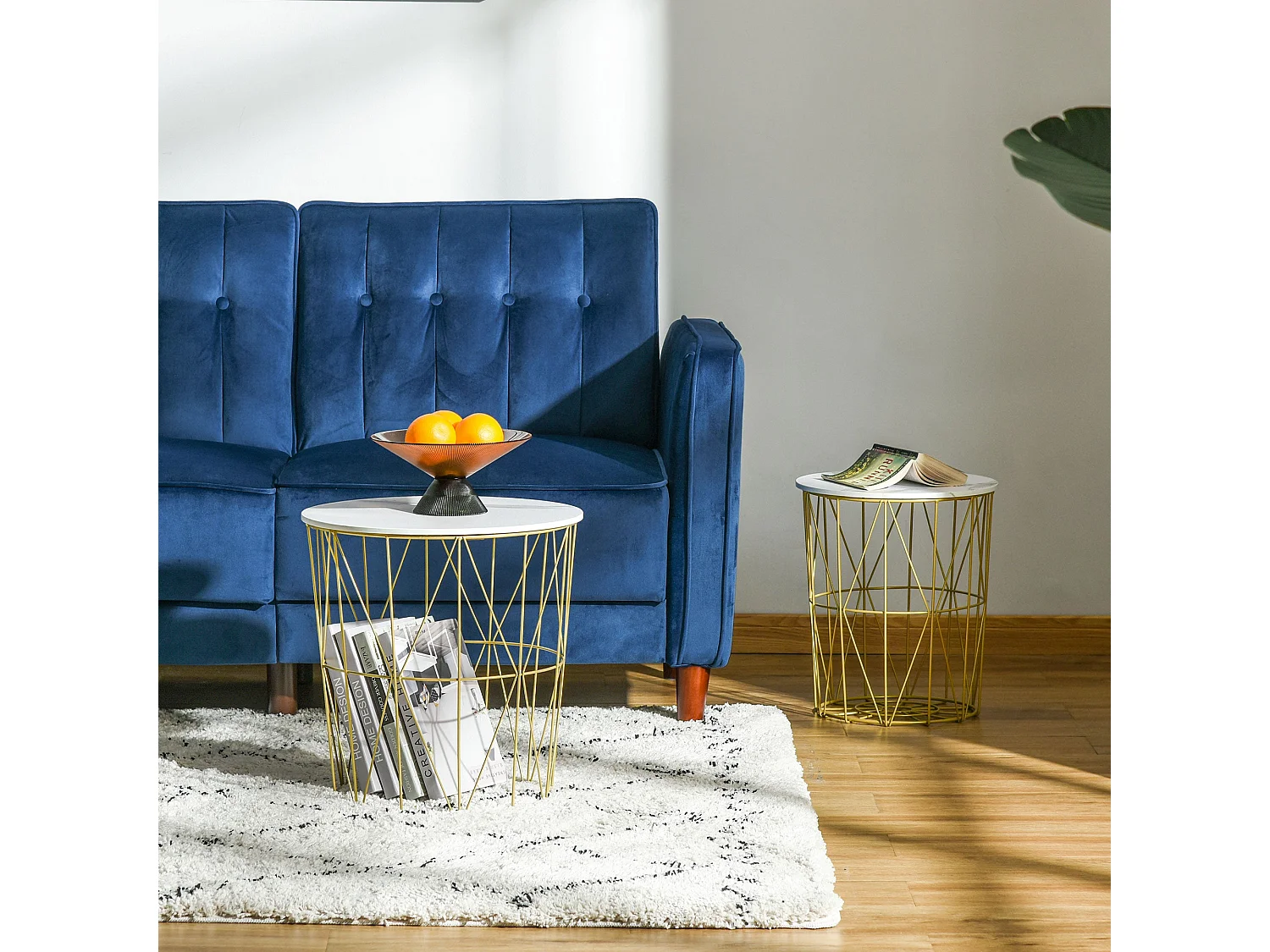 Tokael Set of 2 Round Nesting Side Tables with Storage and Removable Tops