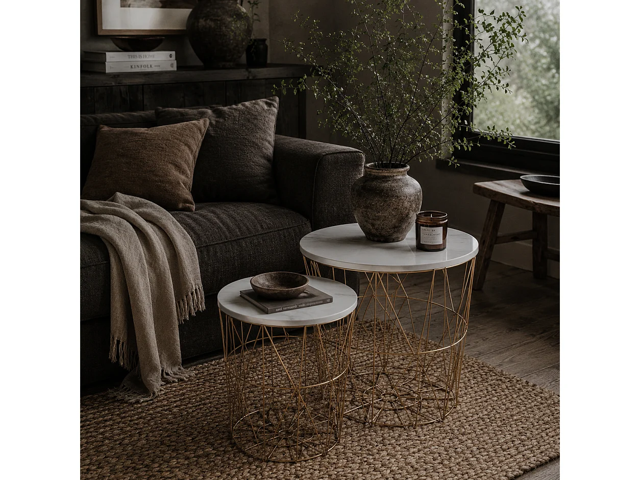 Tokael Set of 2 Round Nesting Side Tables with Storage and Removable Tops