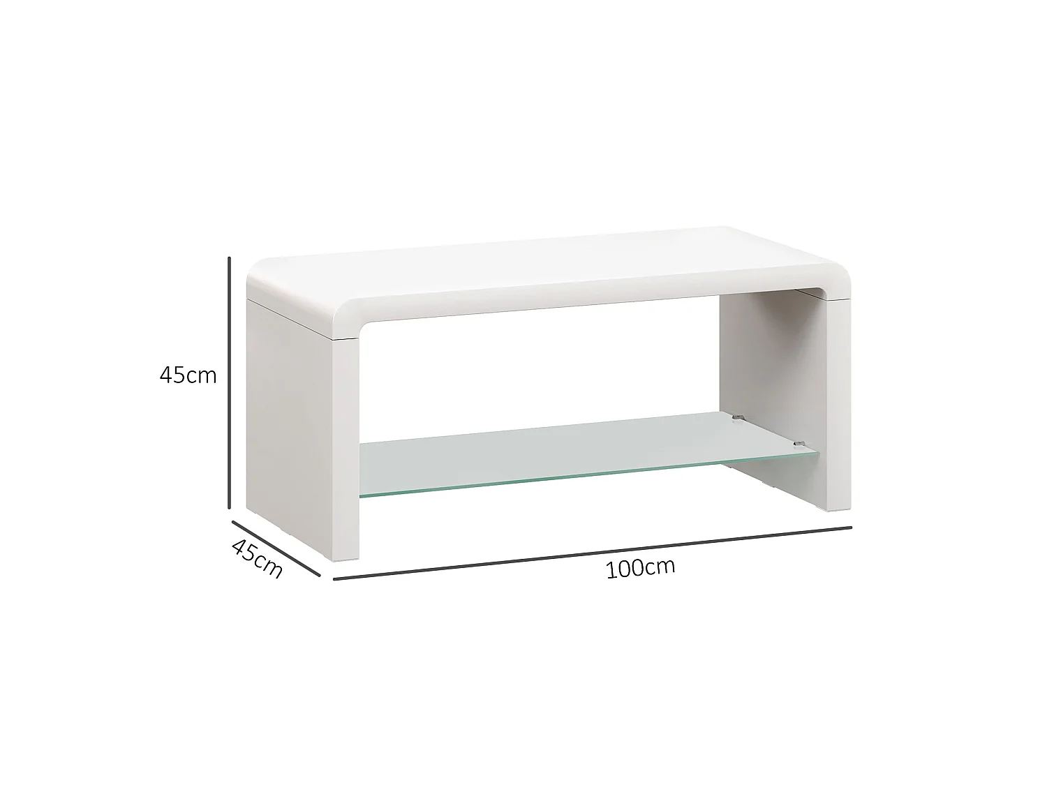Velimo High Gloss White Curved 2 Tier Coffee Table Tempered Glass Shelf