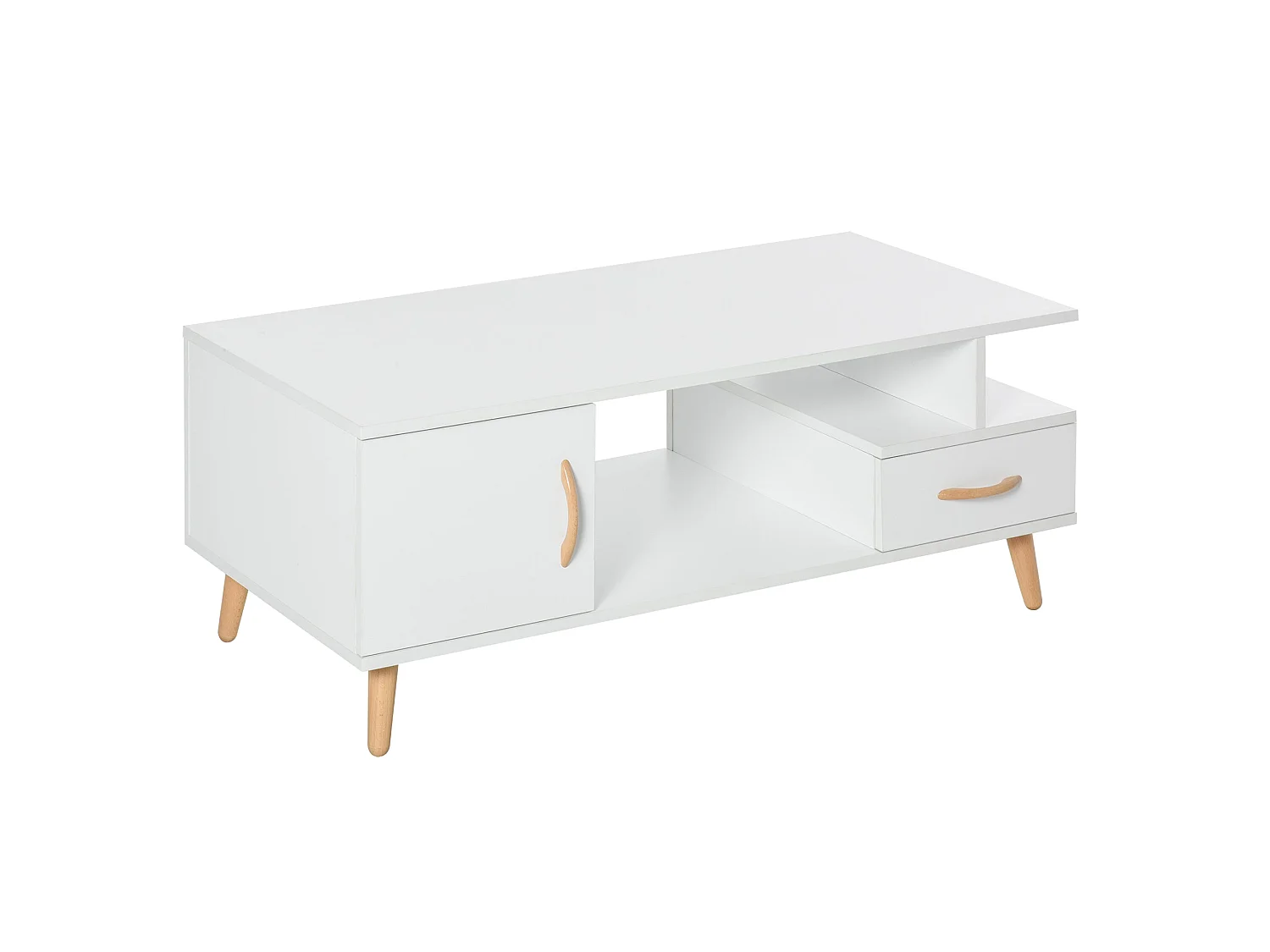 Lusayo White Minimalist Coffee Table with Storage Shelf and Drawer