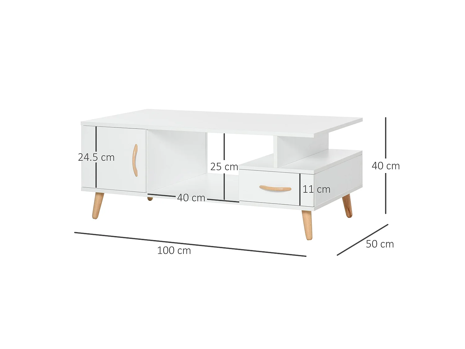 Lusayo White Minimalist Coffee Table with Storage Shelf and Drawer