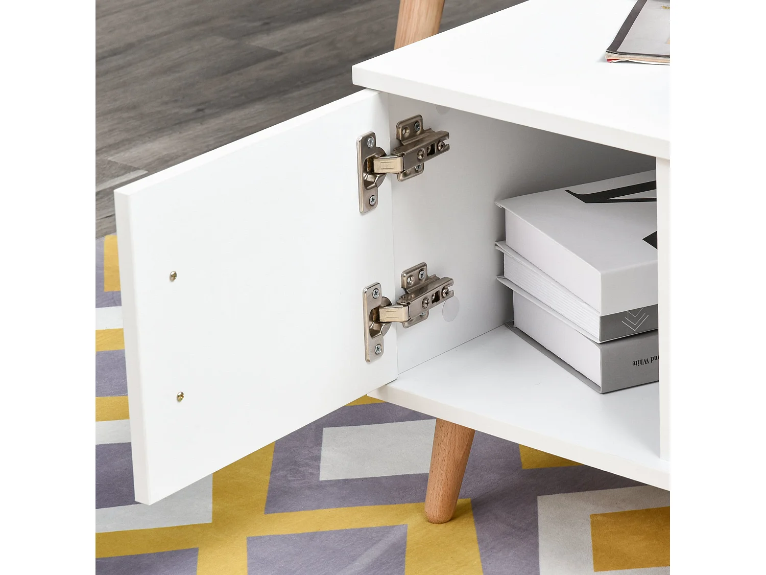Lusayo White Minimalist Coffee Table with Storage Shelf and Drawer