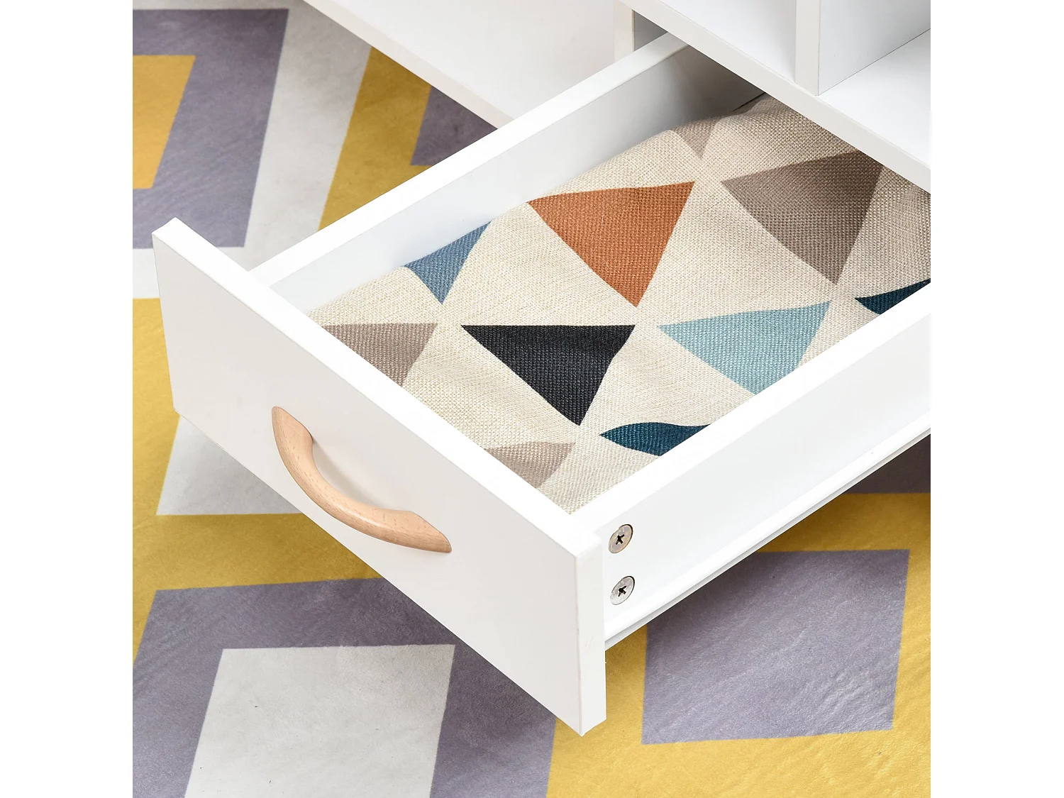 Lusayo White Minimalist Coffee Table with Storage Shelf and Drawer