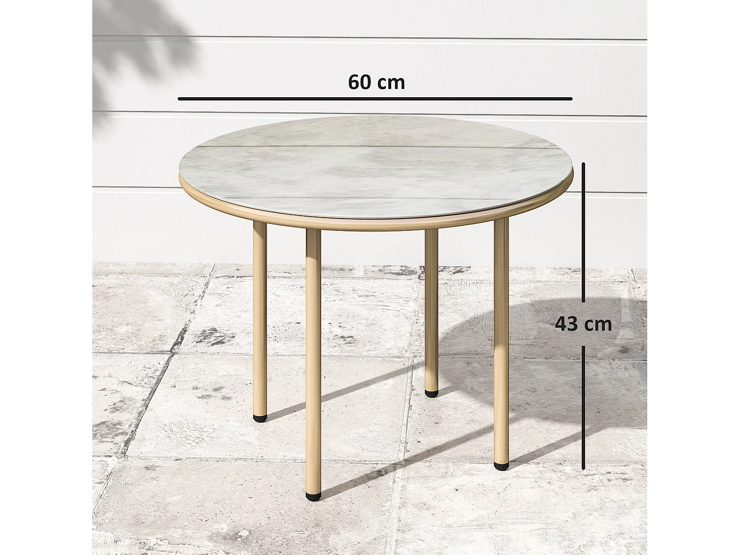 Bake Round Side Table Beige Tempered Glass Faux Marble Top Steel Frame