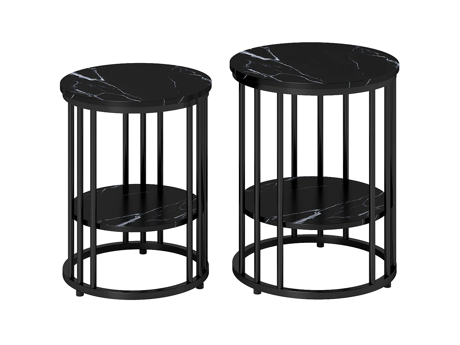 Dilisu Set of 2 Black Marble Effect Coffee Tables Two Tier Square Accent Tables