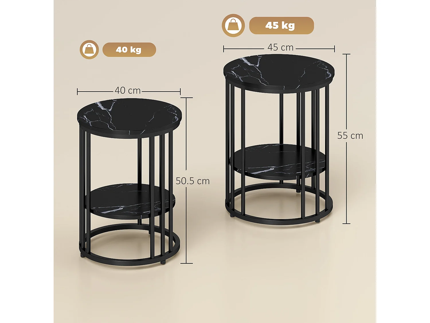 Dilisu Set of 2 Black Marble Effect Coffee Tables Two Tier Square Accent Tables