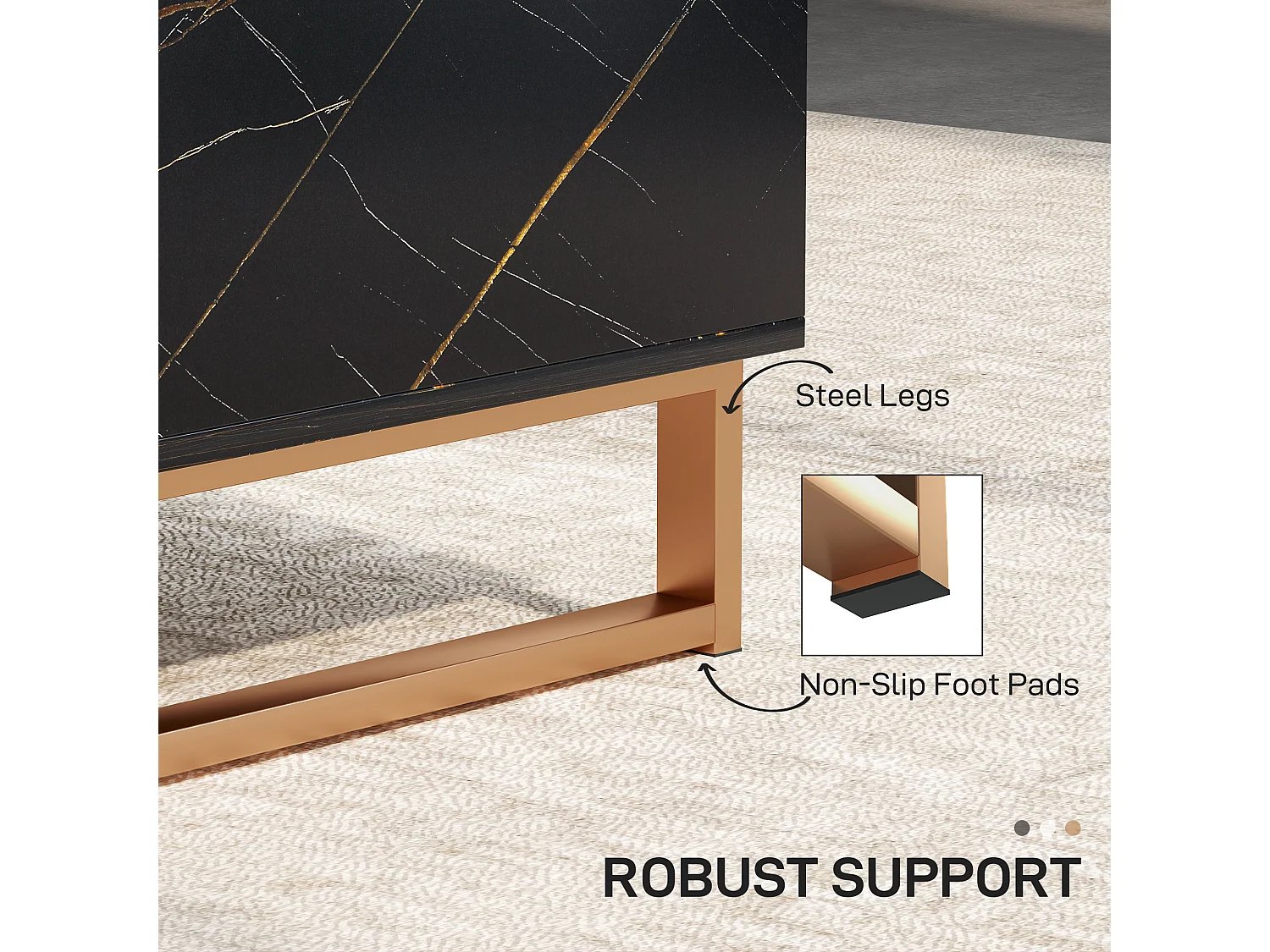 Neva Black Marble Effect Coffee Table with Storage Gold Accents