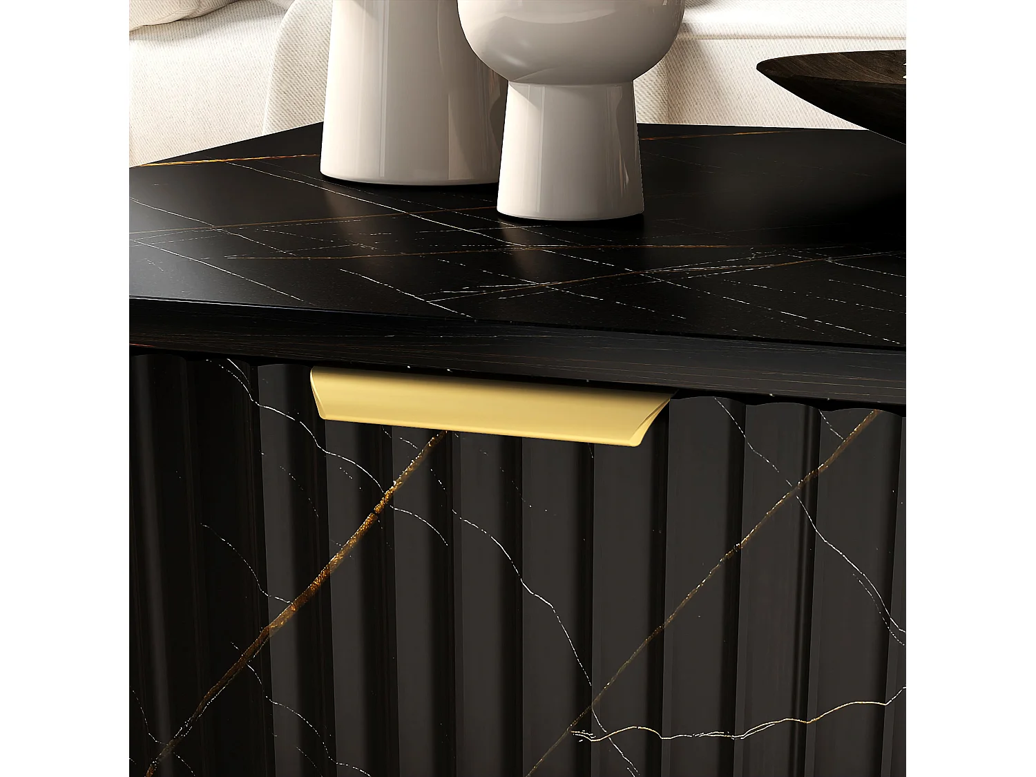 Neva Black Marble Effect Coffee Table with Storage Gold Accents