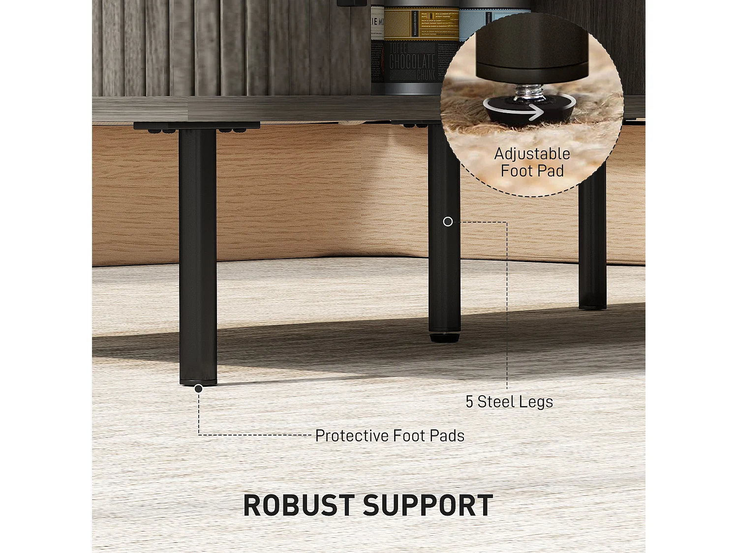 Yocoma Grey Wood Effect Rectangular Coffee Table with Tambour Sliding Doors