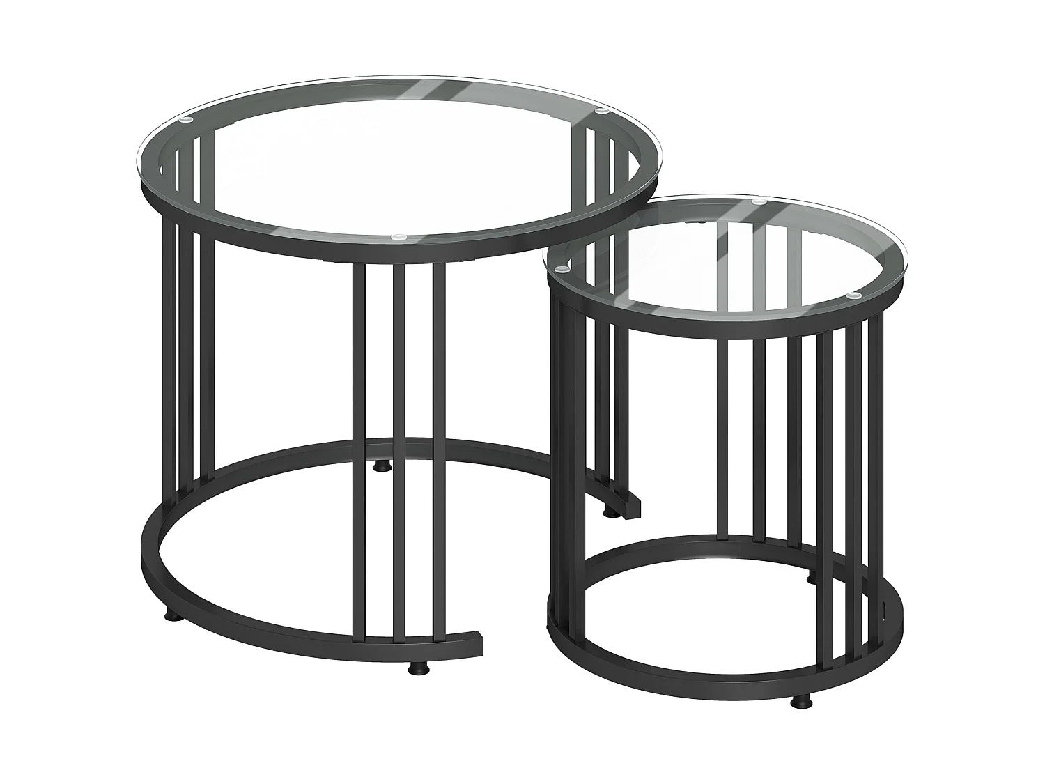 Kane Set of 2 Black Metal and Tempered Glass Round Nesting Tables Steel Frame