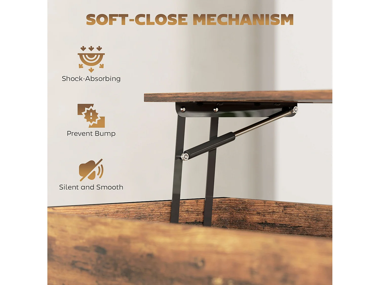Vitoli Rustic Brown Lift Top Coffee Table with Storage Compartment