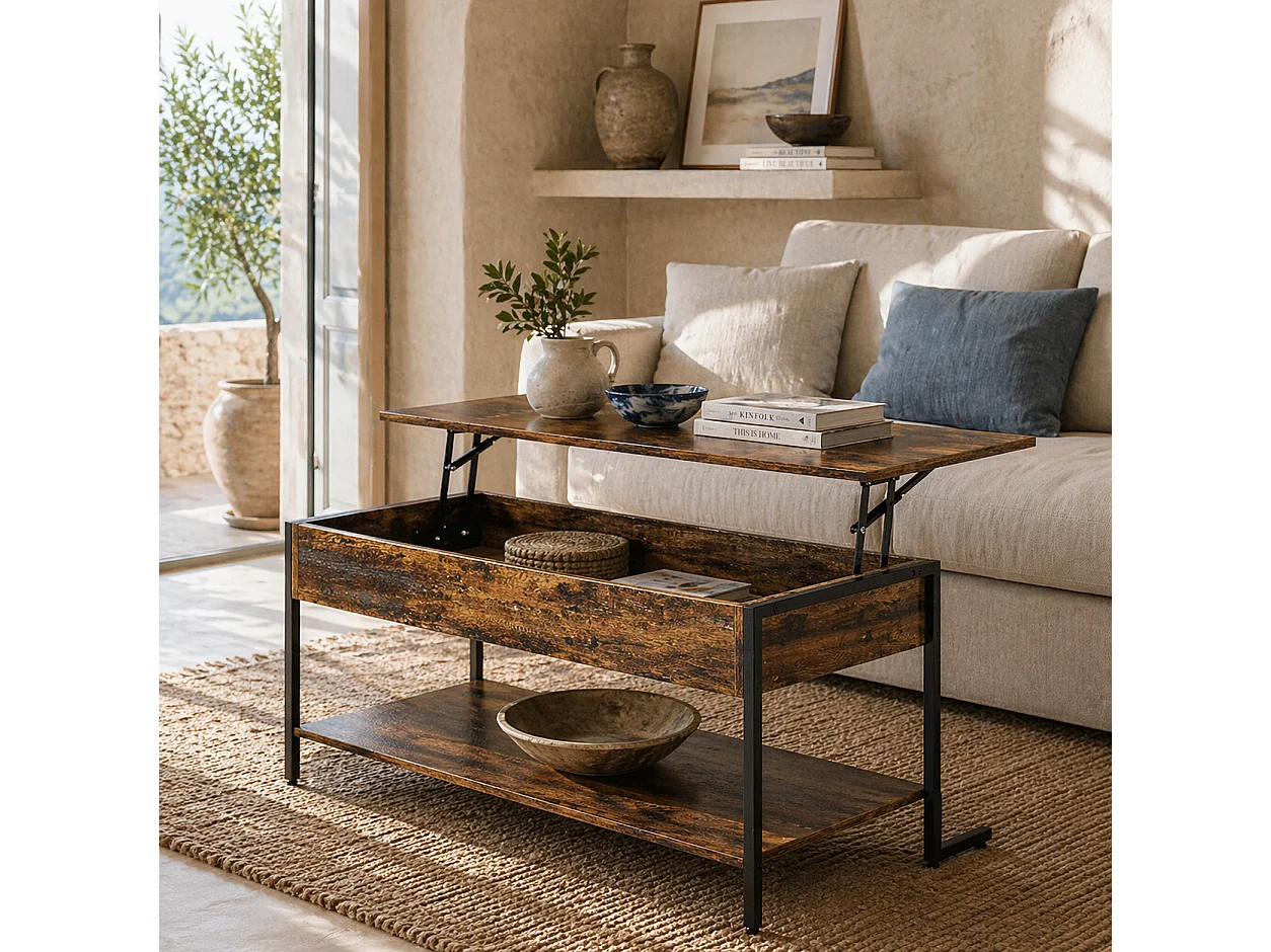 Vitoli Rustic Brown Lift Top Coffee Table with Storage Compartment