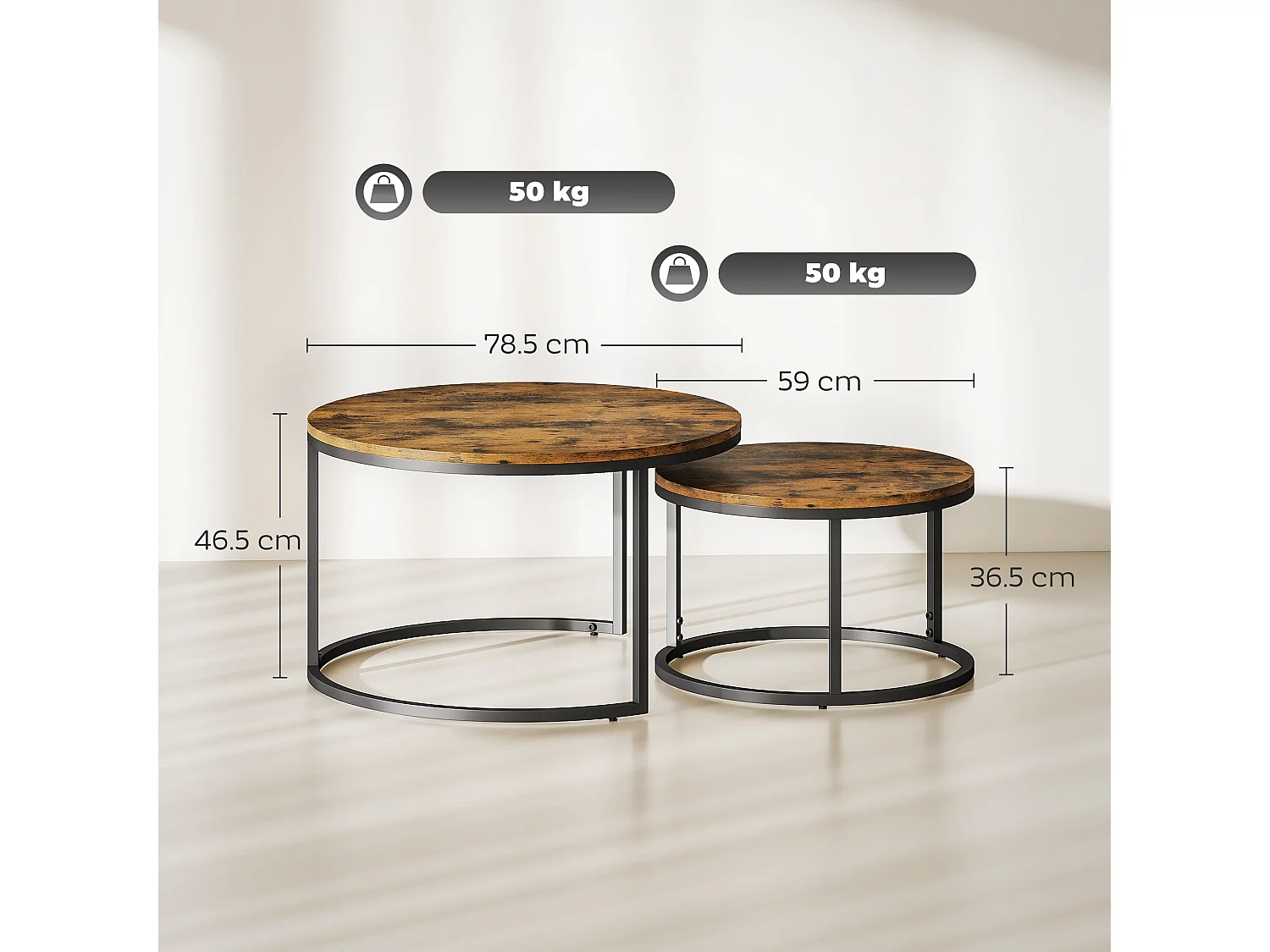 Kefa Dimi Set of 2 Rustic Brown Wood Effect Nesting Tables
