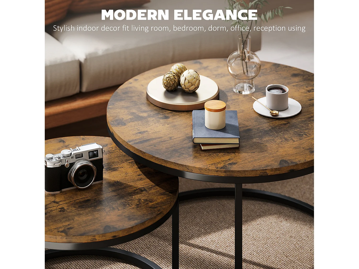 Kefa Dimi Set of 2 Rustic Brown Wood Effect Nesting Tables