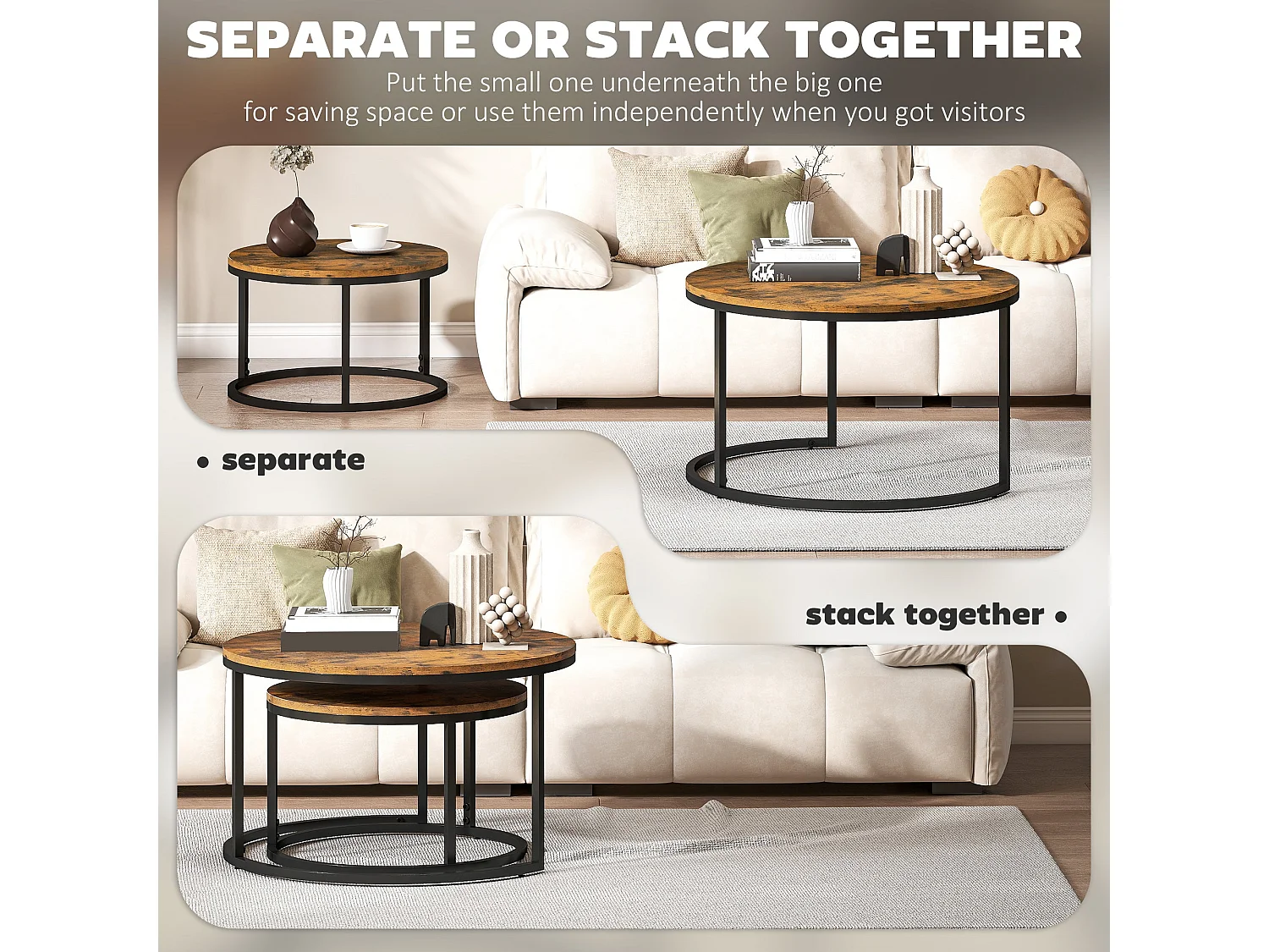 Kefa Dimi Set of 2 Rustic Brown Wood Effect Nesting Tables
