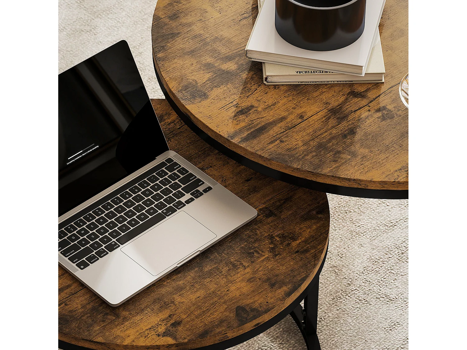 Kefa Dimi Set of 2 Rustic Brown Wood Effect Nesting Tables