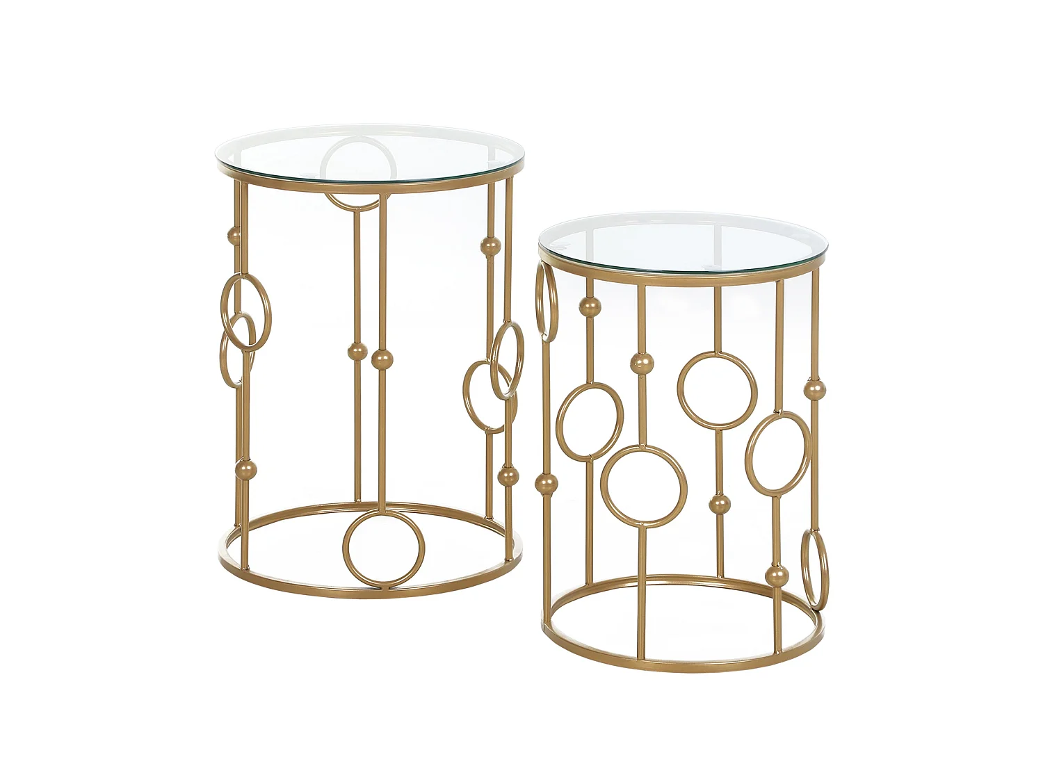 Basu Gold Tone Metal and Tempered Glass Set of 2 Round Nesting Coffee Tables