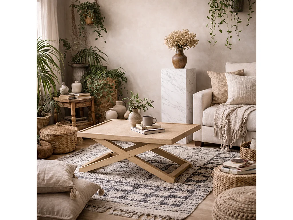 Enniscorthy Small Blonde Oak Coffee Table Square X Frame Matt Grain