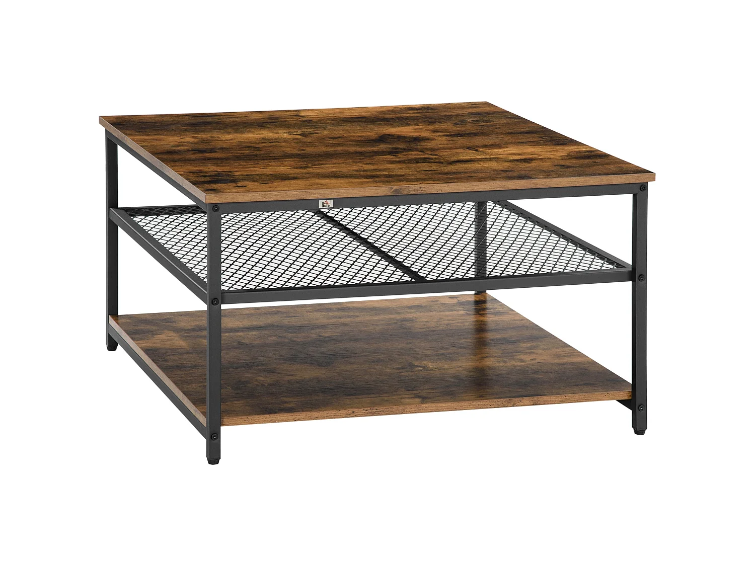 Nafata Rustic Brown Square Coffee Table with 3 Tier Storage