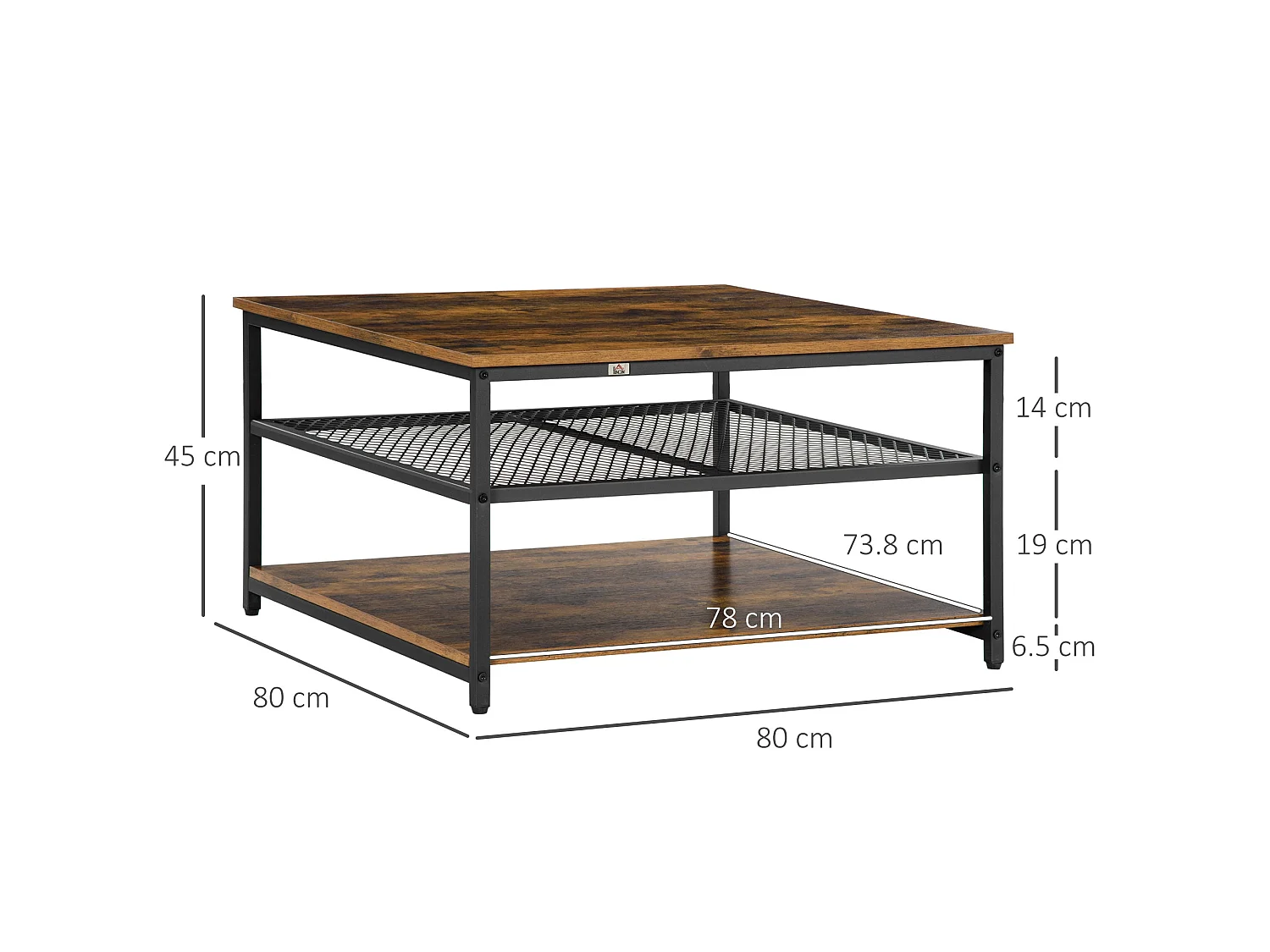 Nafata Rustic Brown Square Coffee Table with 3 Tier Storage