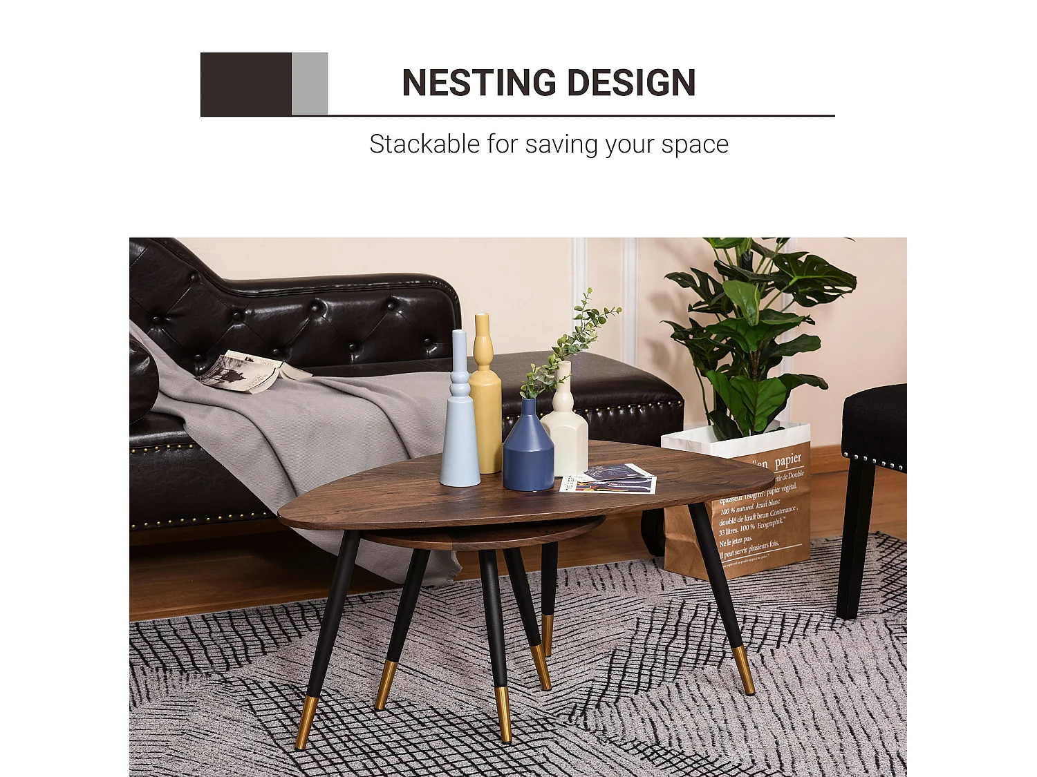 Nera Wood Walnut Effect Set of 2 Scandinavian Coffee Tables