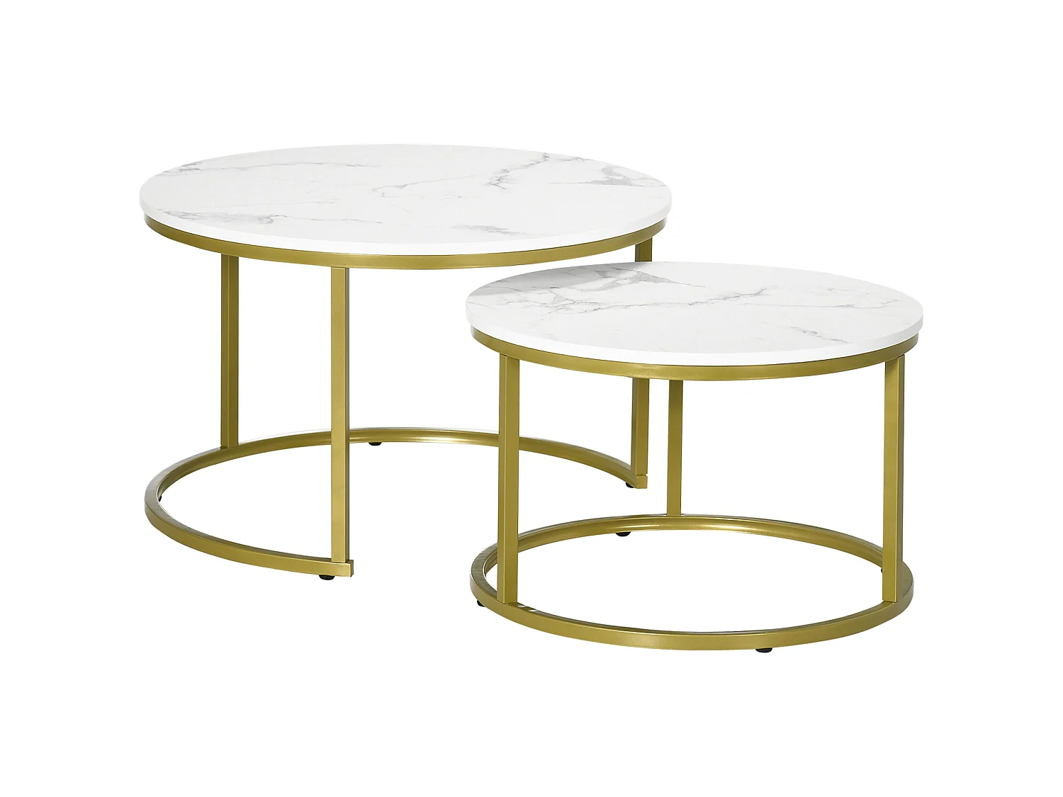Dividi Set of 2 Round Nesting Side Tables White Tops Gold Tone Metal Frames