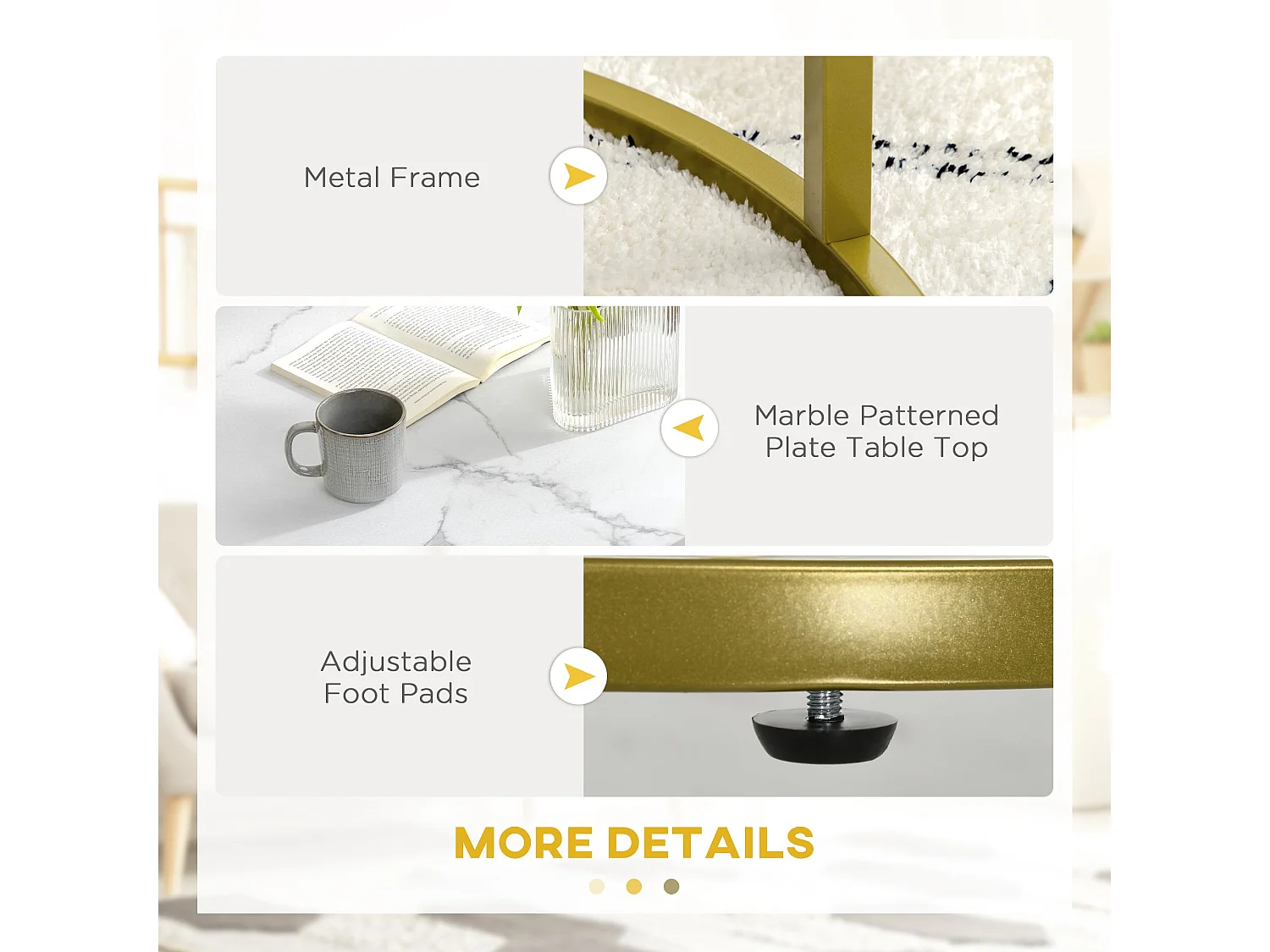 Dividi Set of 2 Round Nesting Side Tables White Tops Gold Tone Metal Frames