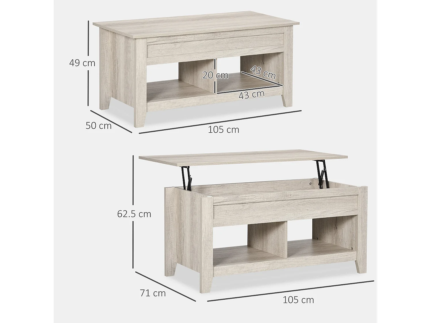 Tonodo Oak Effect Lift Top Coffee Table with Hidden Storage and Lower Shelf