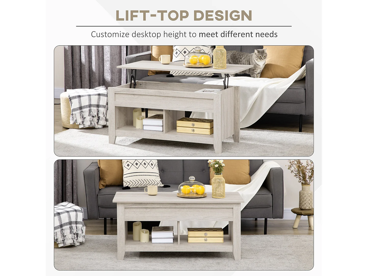 Tonodo Oak Effect Lift Top Coffee Table with Hidden Storage and Lower Shelf