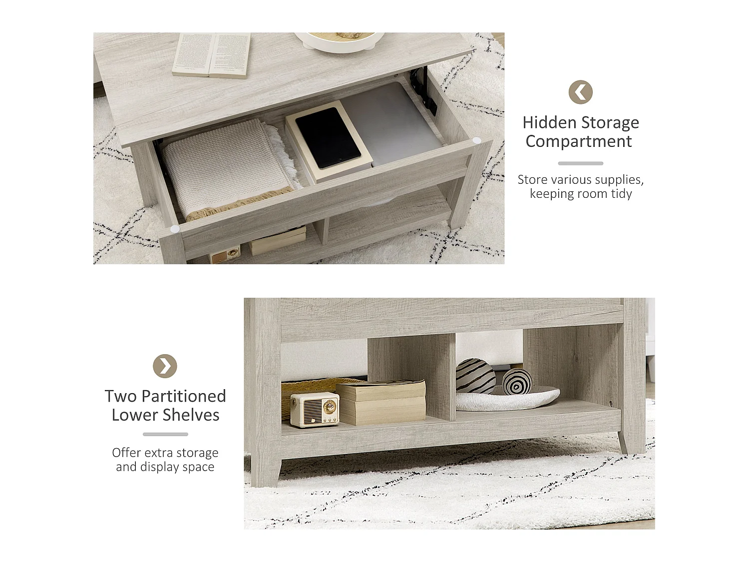 Tonodo Oak Effect Lift Top Coffee Table with Hidden Storage and Lower Shelf